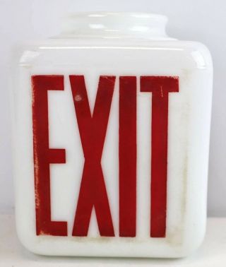Vintage White Milk Glass Exit Sign With Red Lettering Double Sided Triangle