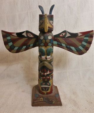 Very Good Antique Native Am.  Northwest Coast Carved And Painted Totem Pole Model