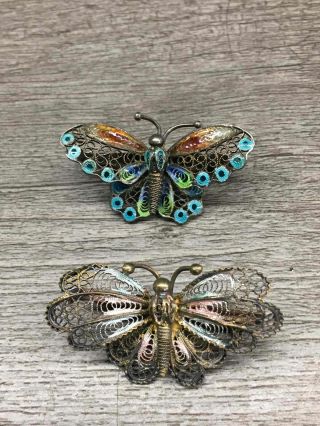 800 Marked Vintage Silver Butterfly Brooches