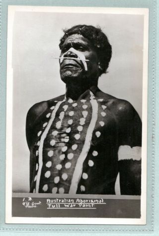 Vintage Postcard Rppc Australian Aboriginal Full War Paint Mowbray Series