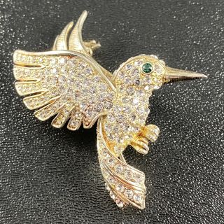 Vintage Brooch Pin 2” Hummingbird Figural Paved Crystal Rhinestones Lot6