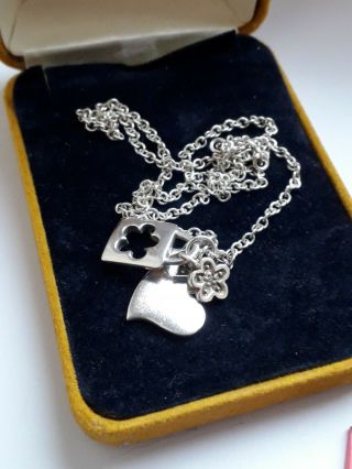 Vintage Sterling Silver Heart/charm Necklace.  (7.  96g)