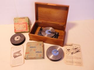 Antique Thoren’s Ad 30 Automatic Disc Wood Music Box W 21 Metal Discs