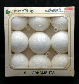 Vtg Set Of 9 Pyramid Unbreakable Christmas Ice Ball,  Sugar Coated Ornaments