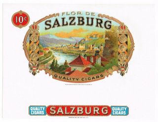 Cigar Box Label Vintage Inner C1920 Salzburg Austria Town View L.  I.  Ny