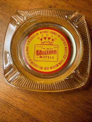Vintage Best Western Motel Advertising Light Amber Pressed Glass Ashtray Ex Con