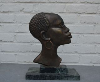 Art Deco Modernist 1930 ' s Bronze African Woman Head Sculpture Hagenauer Era 2