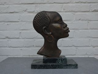 Art Deco Modernist 1930 ' s Bronze African Woman Head Sculpture Hagenauer Era 3