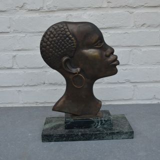 Art Deco Modernist 1930 ' s Bronze African Woman Head Sculpture Hagenauer Era 4