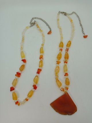 Vintage Frosted Orange/brown Sea Glass Necklace With Bonus Necklace.