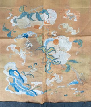 Antique Chinese Embroidered Silk Robe Panel Fragment Wufu Peaches Orange 2