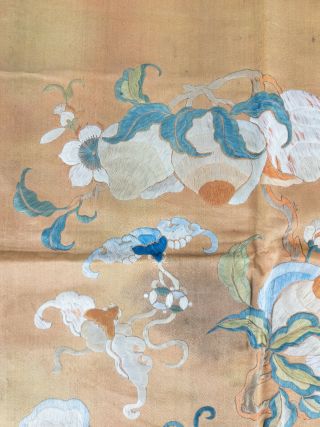Antique Chinese Embroidered Silk Robe Panel Fragment Wufu Peaches Orange 3