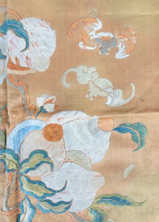 Antique Chinese Embroidered Silk Robe Panel Fragment Wufu Peaches Orange 4