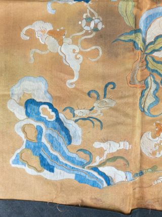 Antique Chinese Embroidered Silk Robe Panel Fragment Wufu Peaches Orange 5