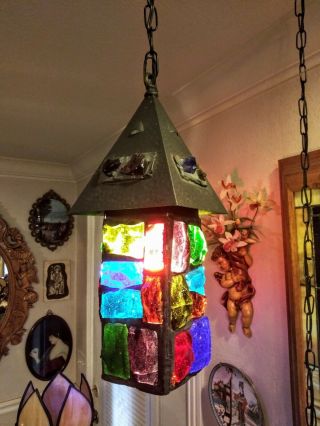 Lamp Light Chunk Chunky Glass Metal Hanging Antique Nader Peter Marsh Like Heavy