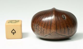 Fine Japanese Chestnut Tree Seed Wood Netsuke Signed - Meiji Period