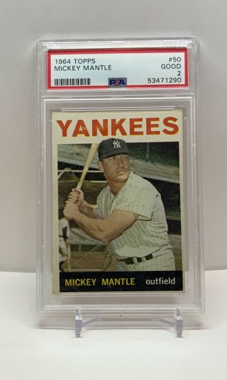 1964 Topps 50 Mickey Mantle With Psa 2 Grade - York Yankees