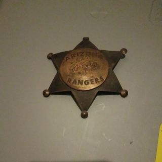 Vintage Old West Brass Badge Arizona Rangers Star 6 Sided