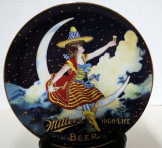 Vintage Miller High Life “girl On The Moon” Commemorative Plate With Gold Trim.