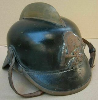 Antique German Imperial Leather Fire Brigade Helmet 19th C.  Fire Force Fighter