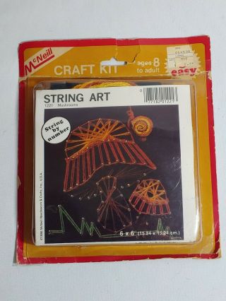 Vintage String Art Craft Kit By Mcneill No.  1221 Mushrooms 6 " X 6 "