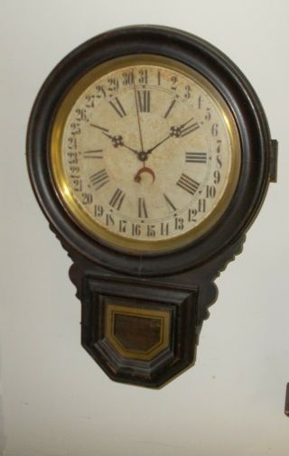 Antique Ingraham Calendar School House Regulator Wall Clock