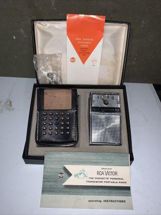 Vintage Rca Victor Pockette Personal Transistor Portable Radio Complete In Case