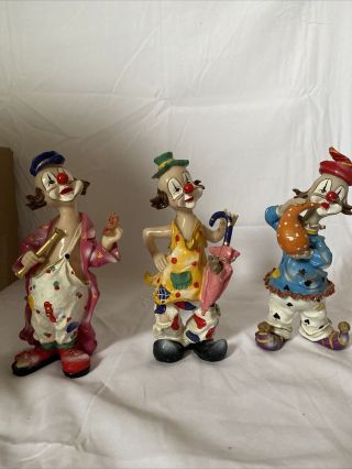 Vintage Clowns Circus Set Of 3 Hard Plastic Figures 8” Tall
