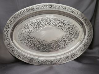 Antique Indian Solid Silver Embossed Tray C1890