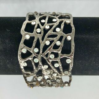 Vintage Silvertone " Tree Like " Cuff Bracelet With Gems Women Fun Interesting