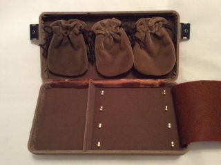 Vintage Mele Jewelry Box Taupe Velvet Travel Case With 3 Velvet Pouches.