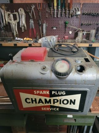 Vtg 50s Champion Spark Plug Service Center Auto Garage Cleaner Tester Shop Tool