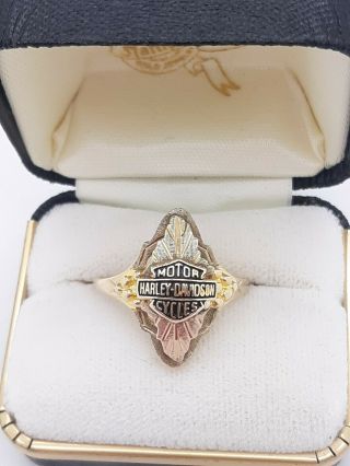 Vintage 10k Gold Harley - Davidson Black Hills Gold Ring Size 8 W/ Box