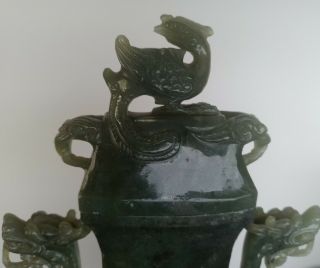 Fine Chinese Qing Period Carved Spinach Jade Antique Vase Jar Urn Jadeite