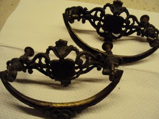 Set Of 2 Vintage Antique Ornate Metal Brass? Drawer Pulls
