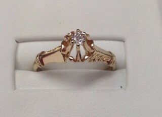 14k Yellow Gold Diamond Antique Engagement Ring Size 6.  75