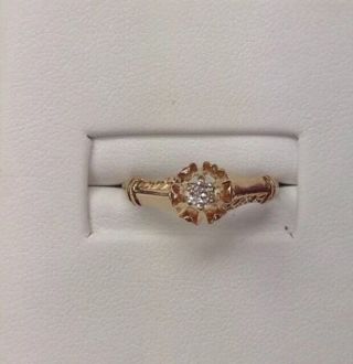 14K Yellow Gold Diamond Antique Engagement Ring Size 6.  75 3