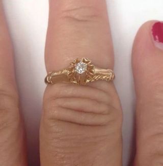 14K Yellow Gold Diamond Antique Engagement Ring Size 6.  75 4