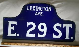 Orig 1917 York City Nyc Humpback Porcelain Street Sign Lexington & E.  29 St.