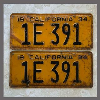 1934 Passenger Car California License Plates Pair Dmv Clear Yom