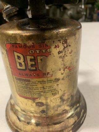 Vintage Otto Bernz Co Brass Blow Torch Rochester N.  Y.  Restore Or Collectible Usa