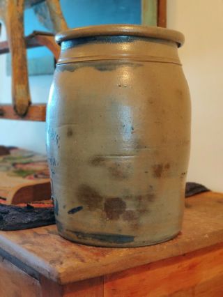 Large Antique 2 Gallon “New Geneva” Stoneware Crock Jar Cobalt Blue Decoration 5
