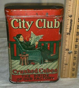 Antique City Club Crushed Cubes Tin Litho Vertical Pocket Tobacco Can Louisville