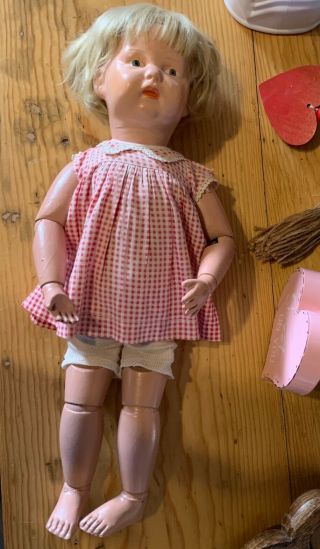 Antique 17 " Schoenhut Wood Jointed Doll.  1911 Blond Girl With Dress,  Undies