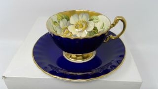 Vintage Aynsley Cobalt Blue And Floral Cup And Saucer Set Bone China England