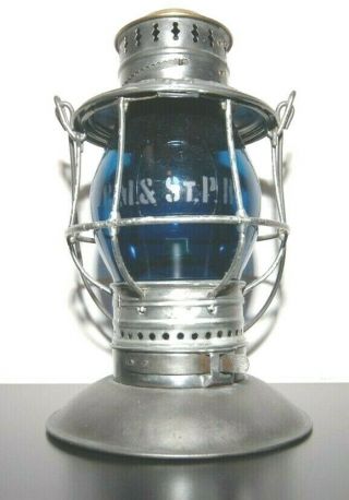 Cm&stp Ry Brass Top Bell Bottom Railroad Lantern W/ Tall Cnx Green Etched Globe