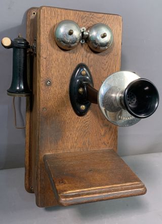 Ca.  1910 Antique Edwardian Oak Old Stromberg Carlson Telephone Crank Wall Phone