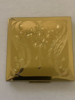 Vintage Elgin American Gold Tone Makeup Powder Compact Mirror Flowers W/ Cover