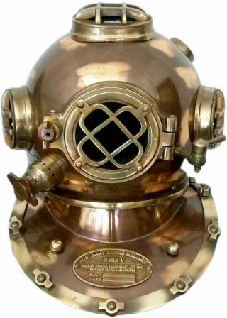 Us Navy Mark V Helmet Copper Brass Antique Deep Sea Scuba Diving Divers Helmet