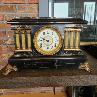 Antique Seth Thomas Adamantine Mantle Clock With With Key & Pendulum Great